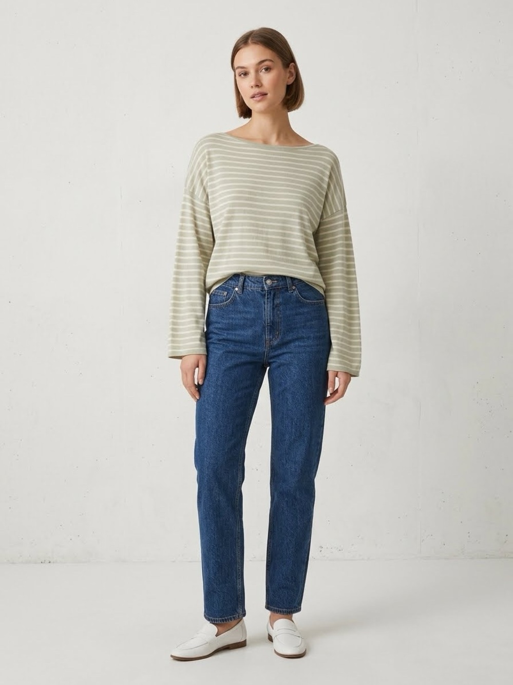 Vero Moda AWARE Peoni boatneck knit top classic sage/cream stripe size Small
